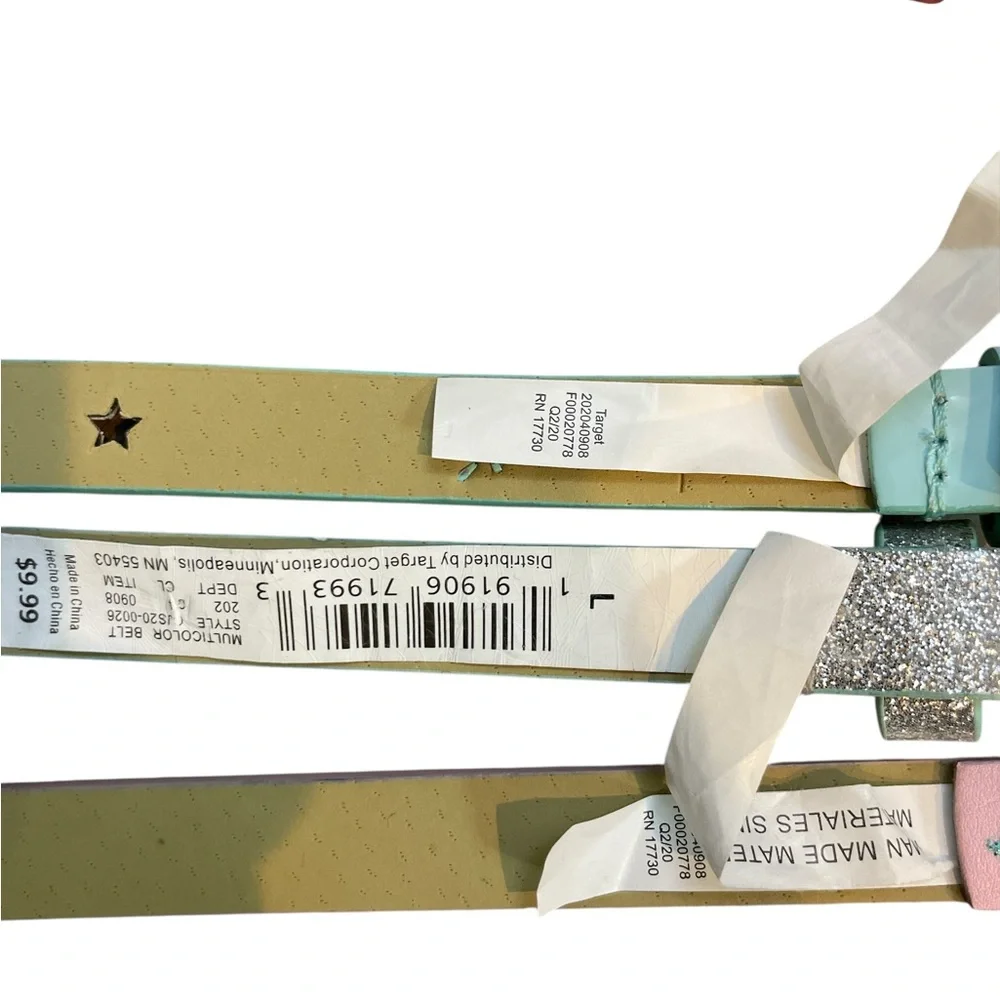 8 Cat & Jack Kids Belts in Pink, Teal, Glitter, Laser Cut Grommets Size L/XL